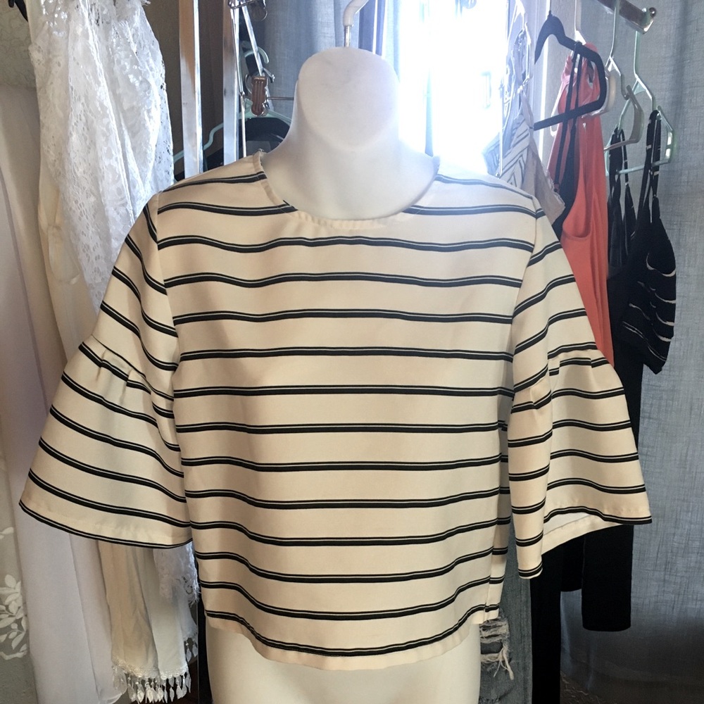 Fashion union top/ stripes and flare sleeves, great with slacks or jeans